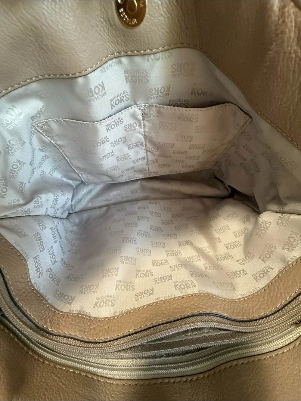 Michael Kors Tan Pebbled Leather Chain-Accent Tote